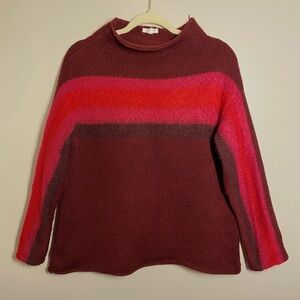 Maurice’s Maroon Pink Stripe Mock Neck Knit Sweater Medium Oversized EUC